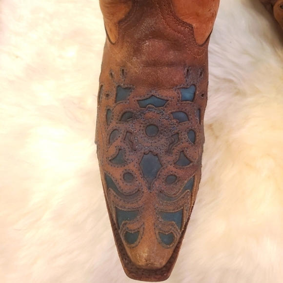 CORRAL Laser Eched Leather Cowboy Boots sz. 6.5 - Picture 3 of 8